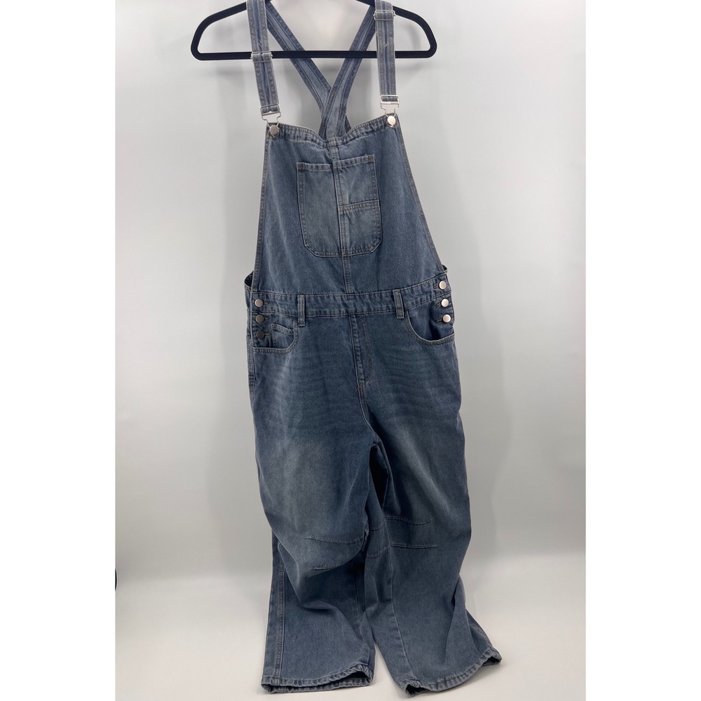 High-Waist Women's Denim Overalls in Blue - Picture 2 of 8